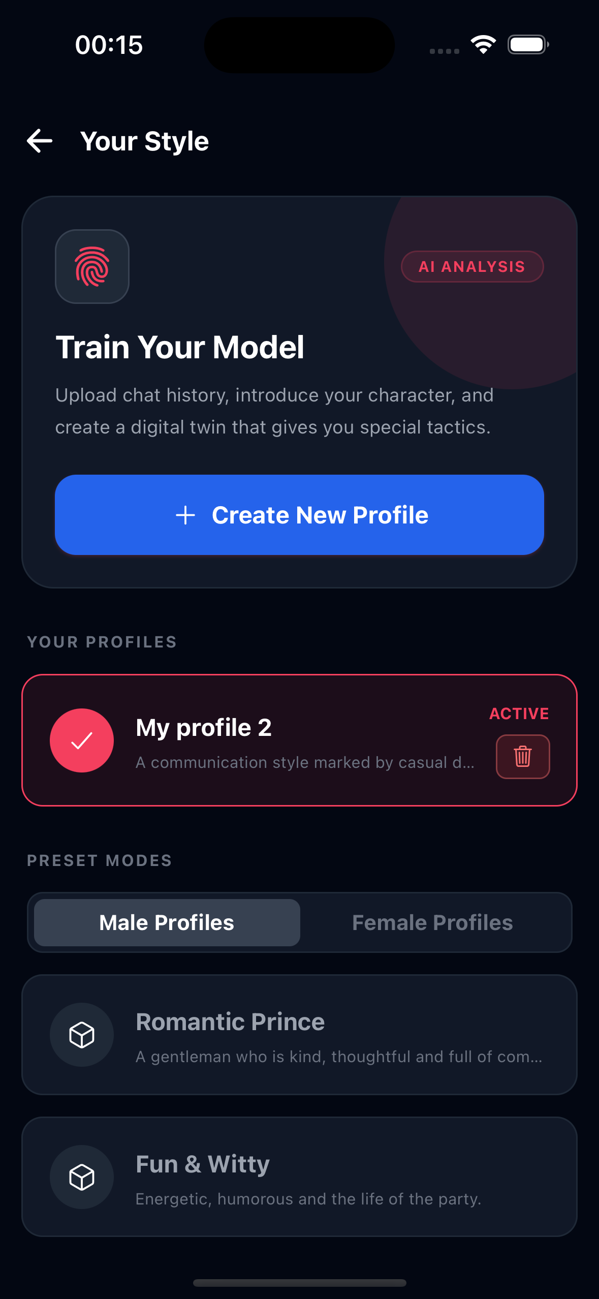 Rizz chat screen right